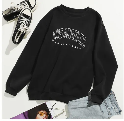 Letter Print Crew Neck Pullover Sweatshirt Black - Shop at LoveMi