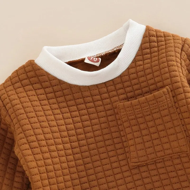 Boys' And Girls' Plaid Long Sleeve Round Neck Tops