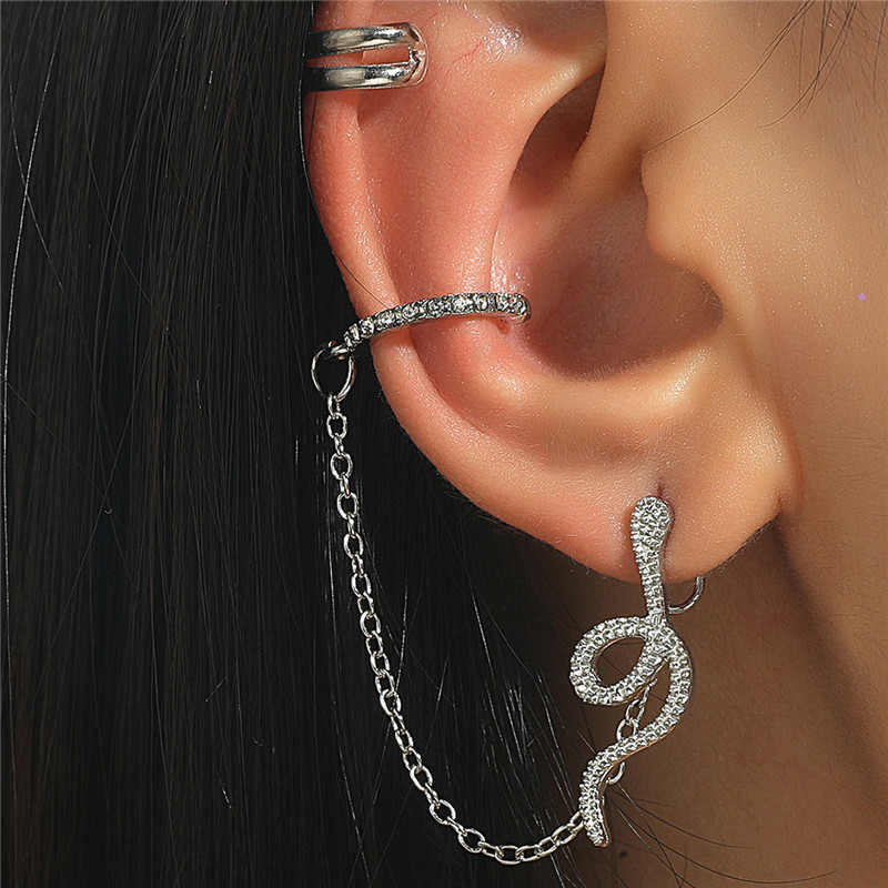 Cold Wind No Hole Earring Set Retro Zircon Snake-shaped Chain Ear Clip