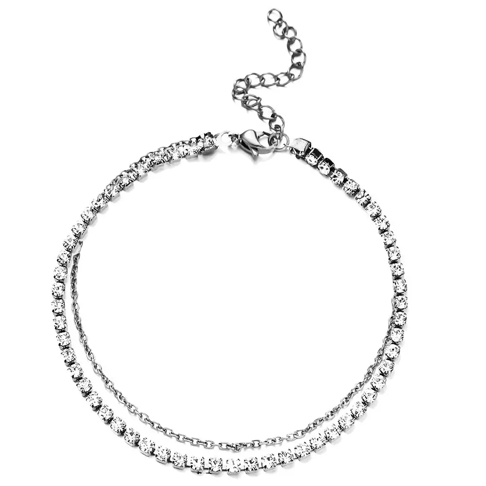 Europe And The United States Cross-border New Fashion Sexy Stainless Steel Claw Chain Crystal Chain Double Anklet