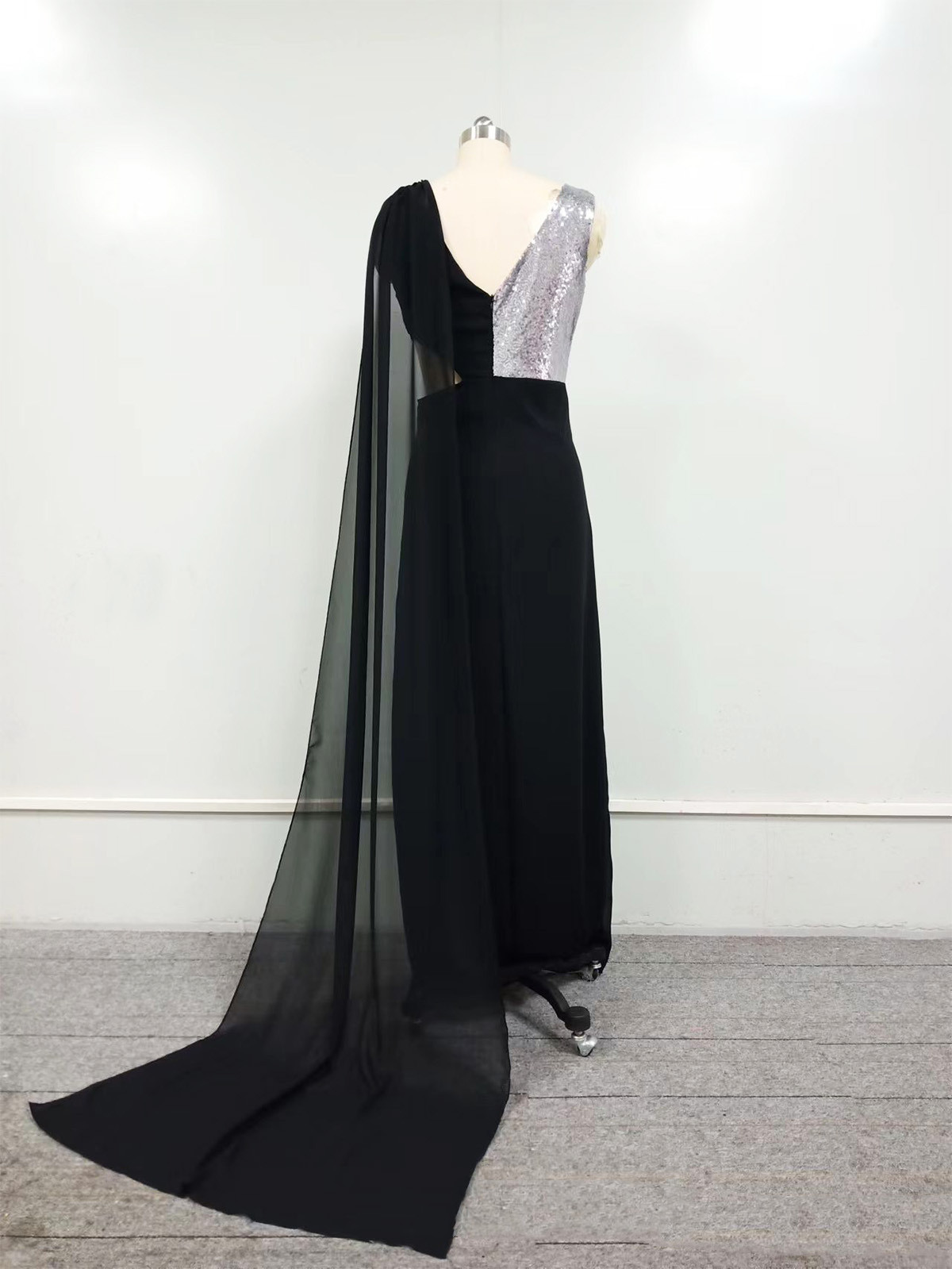 Double Piece Mesh Sequins Deep V Dress