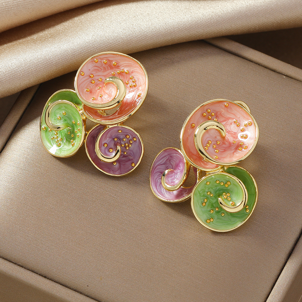 1 Pair Alloy Enamel Cluster Flower Earrings, Colorful Floral Statement Studs For Women, Trendy Party & Daily Jewelry