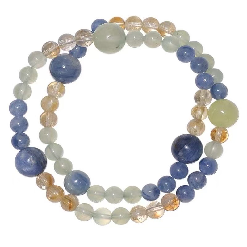 Natural Kyanite  Multi Stone Bracelet Blue Yellow Green Two Tone Beaded Chain Energy Jewelry For Women