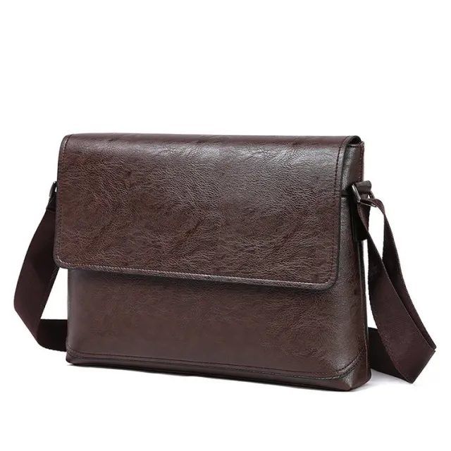 Business Casual Pu One Shoulder Diagonal Bag Multifunctional Solid Color Briefcase Brown - Shop at LoveMi