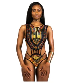 New One Piece Swimsuit With Bikini Print - Black - View 1