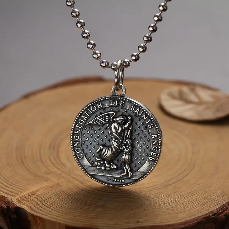 Fashion Sterling Silver Michael Archangel Double-sided Pendant