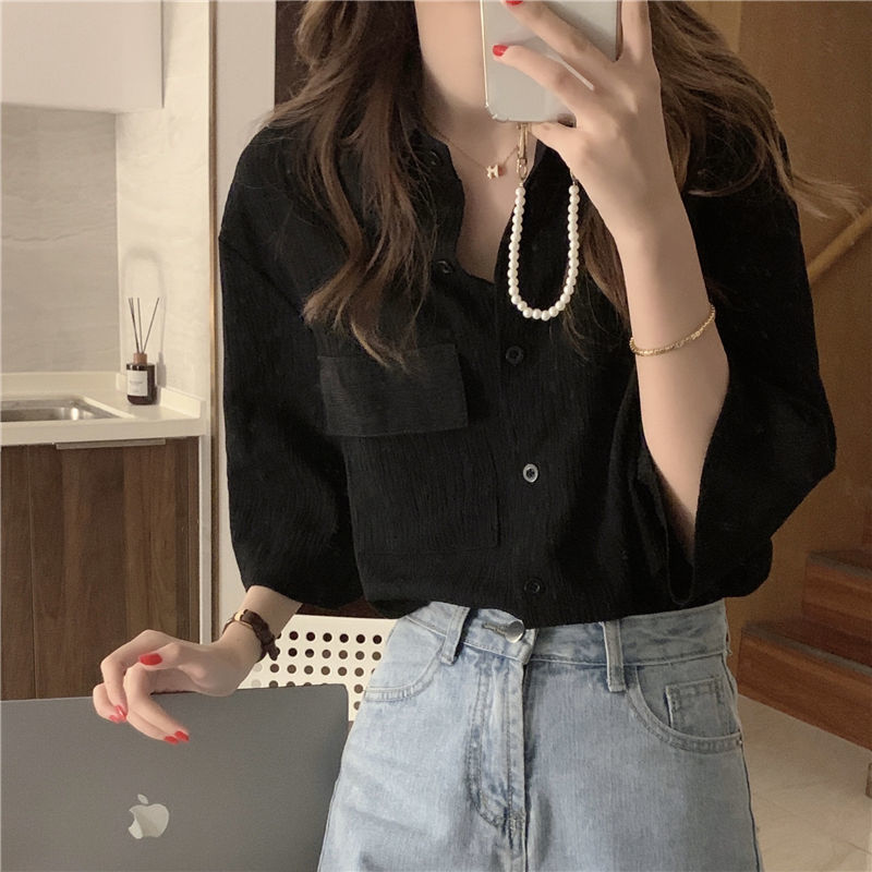 Women's Temperament Fashion Solid Color Shirt Short-sleeved Blouse