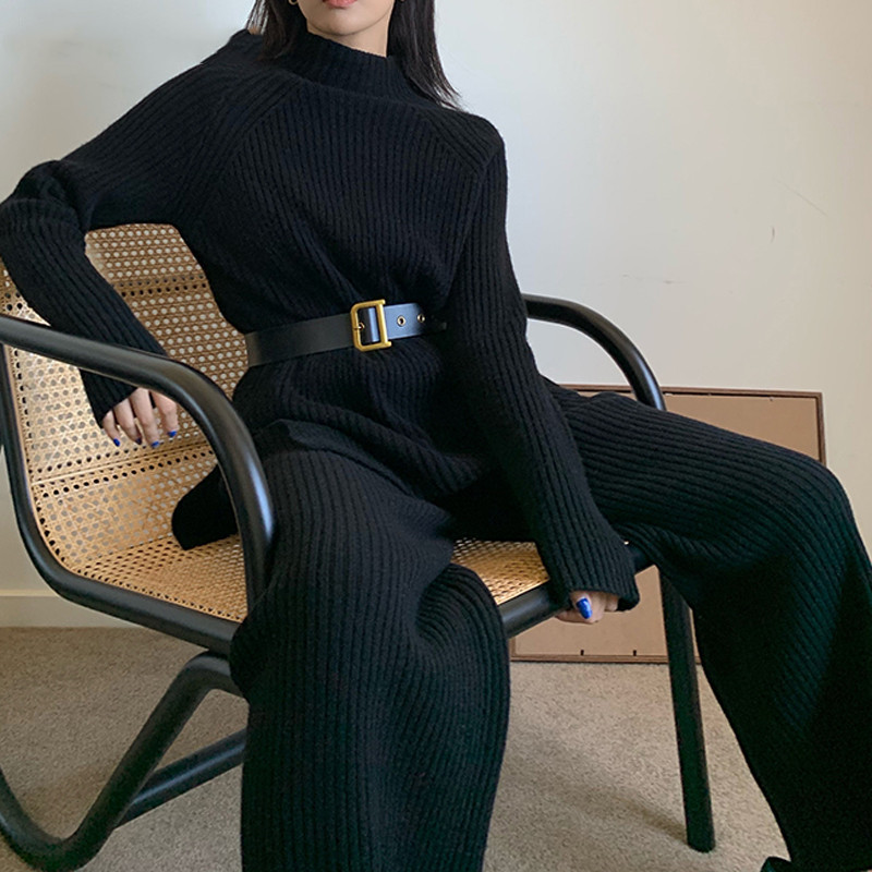 New Warm Sweater Suit Knitted Wide Leg Pants Lazy Two-piece Suit