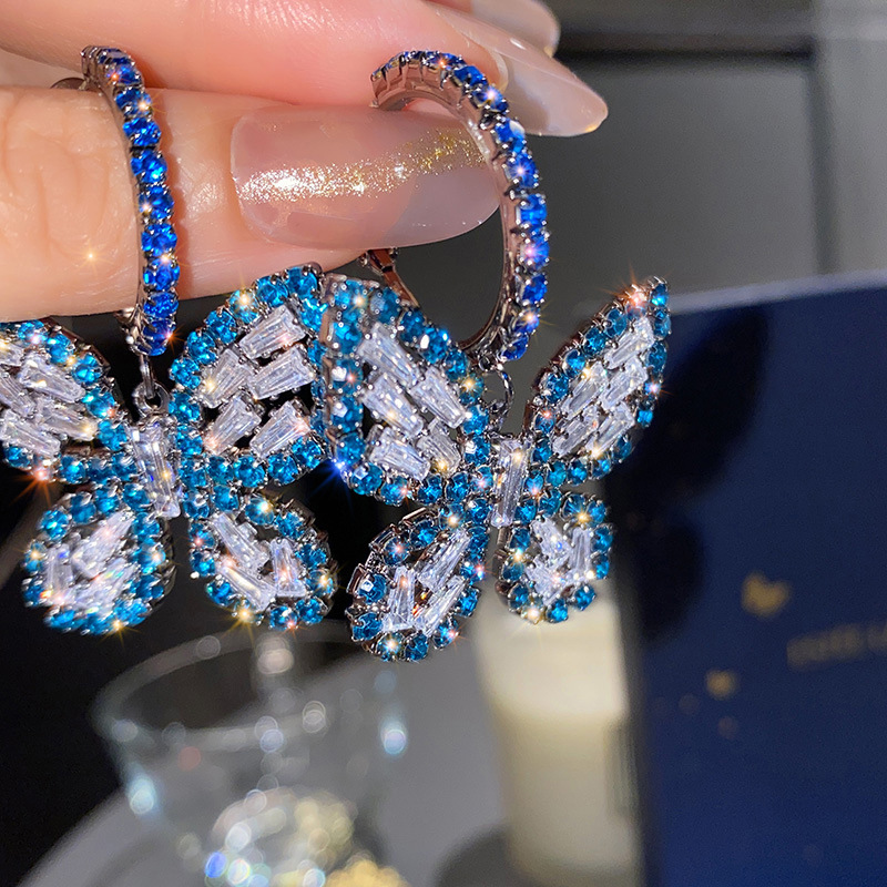 925 Silver Needle Full Diamond Zircon Butterfly Earrings - 6