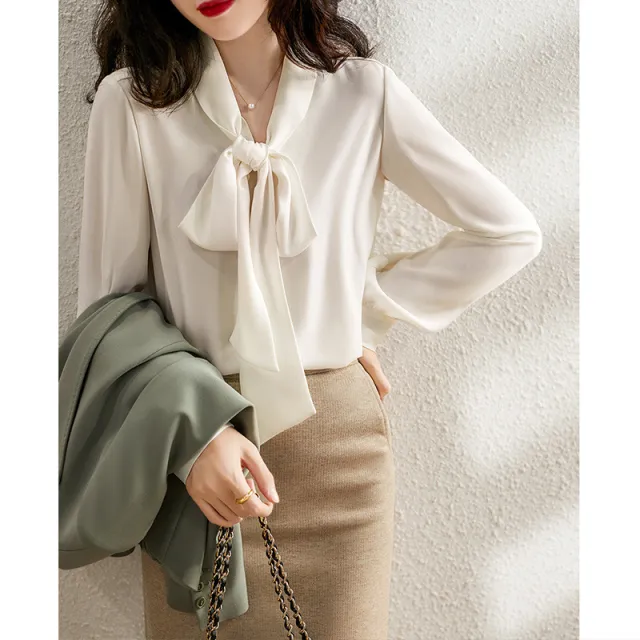 Niche Simple And Elegant Chiffon Lace Professional Blouse White - Shop at LoveMi