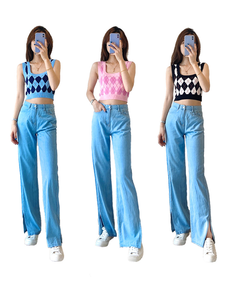 Fashion Printing Thin Round Neck Knitted Camisole