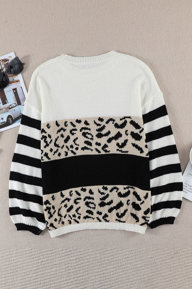 Round Neck Pullover Leopard Print Long Sleeve Sweater