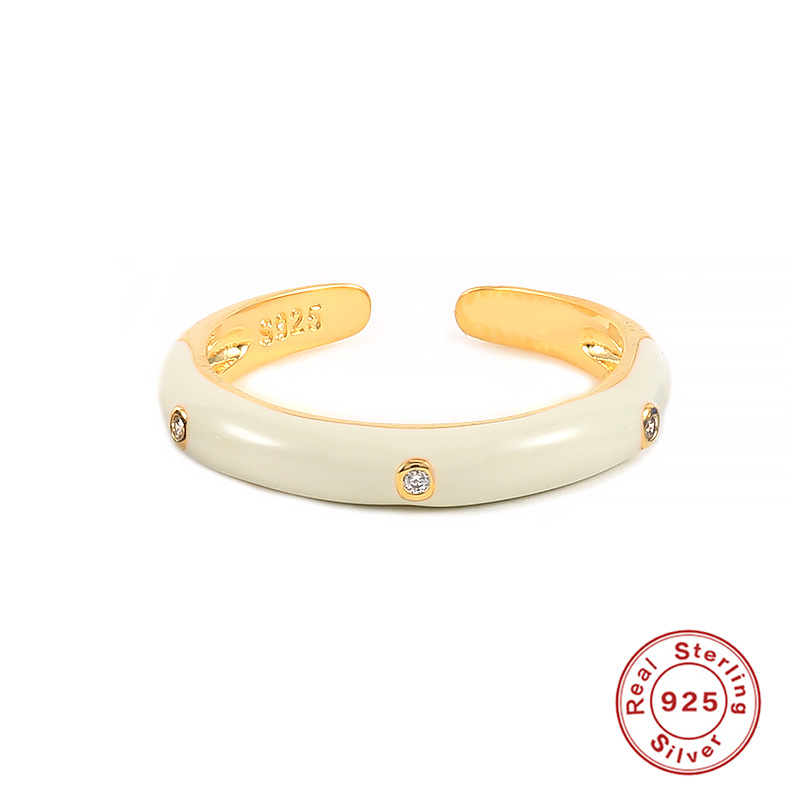 S925 Sterling Silver Round Diamond Drip Oil Ring