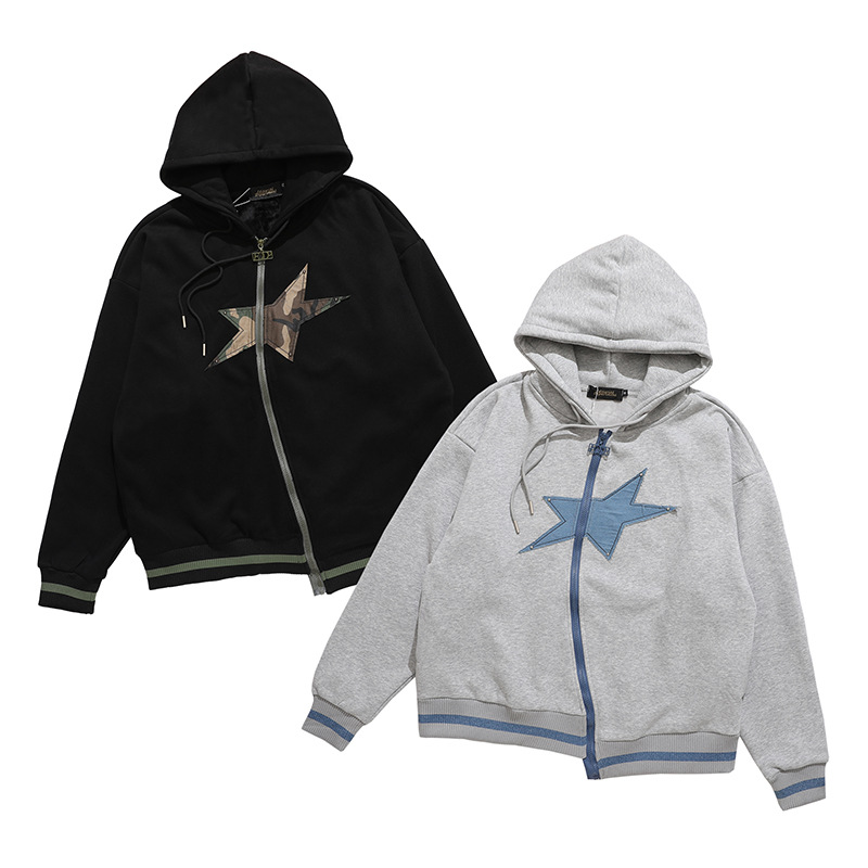 Star Patch Embroidered Asymmetric Sweater Coat