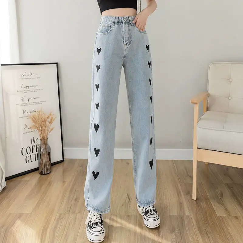 High-waisted Love Printed Jeans Women Are Thin And Tall