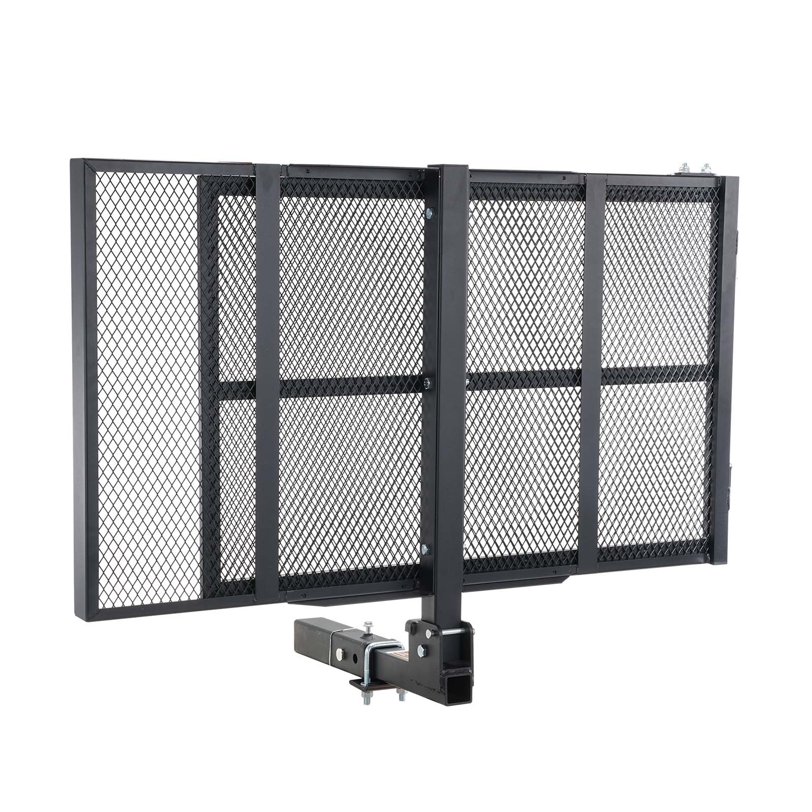 Hitch Mount Cargo Carrier, Iron Hitch Cargo Rack With Folding Ramp, Hitch Rack Basket With Stabilizer And Straps, 500LBS Mobility Scooter Carrier Fit Hitch Receiver