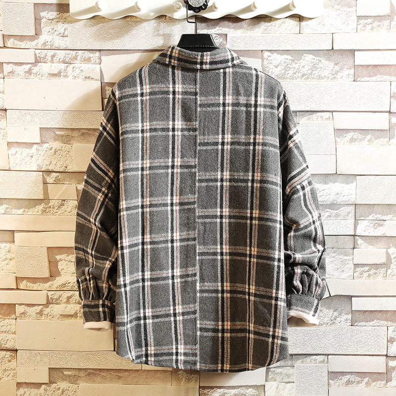 Casual Plus Size Neutral Loose Woolen Plaid Long-sleeved Shirt