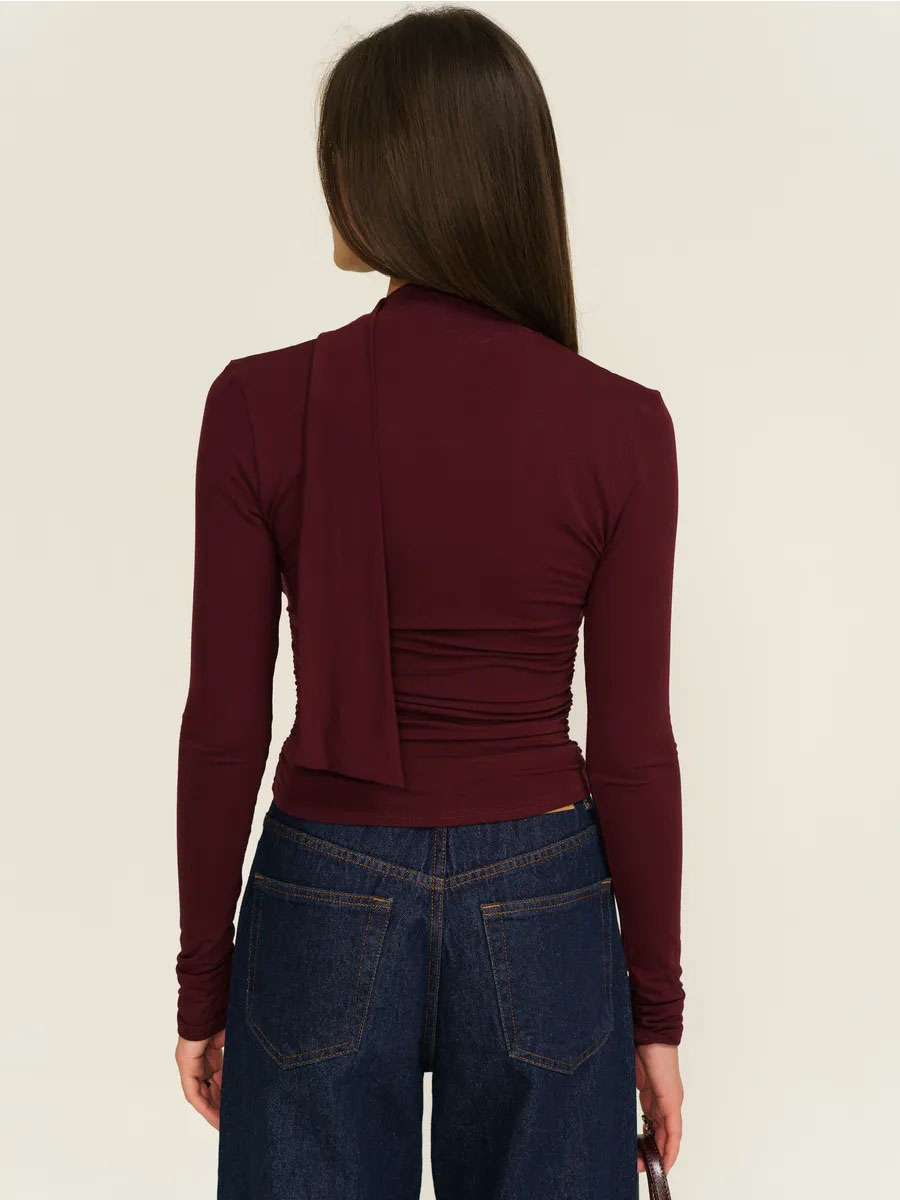 Ribbon V-neck Scarf Long-sleeved Base Shirt - Image 2