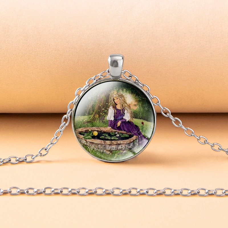 Cute fairy frog princess glass dome cabochon necklace