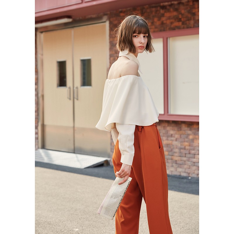 Women's Long-sleeved Halterneck Ruffled Off-shoulder Shirt
