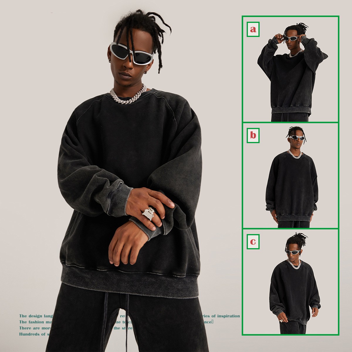 Washed Crew-neck Fleece Padded Hoodie