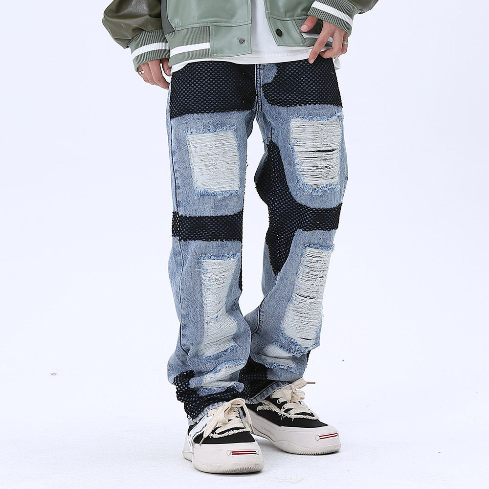 Title 1, Heren casual patchwork ripped straight jeans – ...