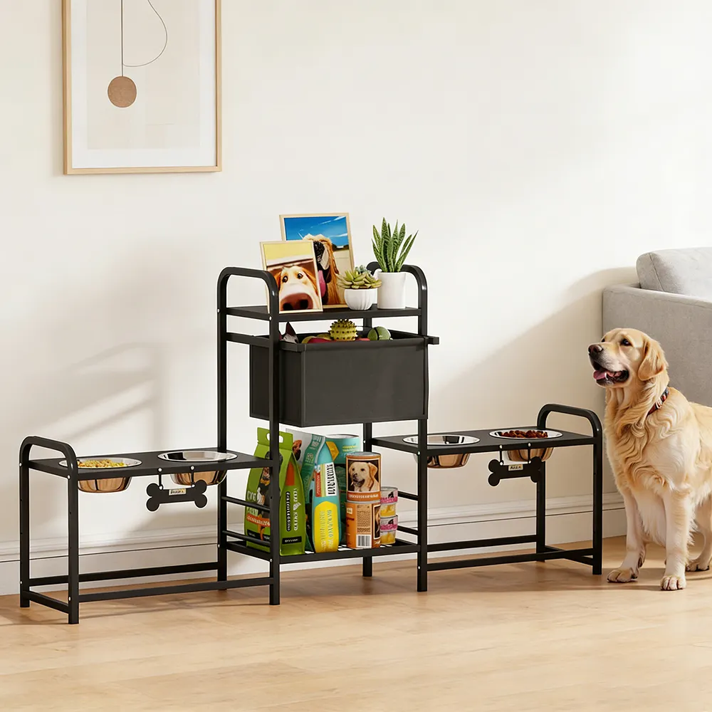 3 Height Adjustable Dog Bowl Stand Oxford