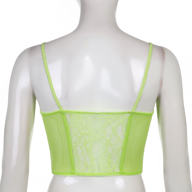 Lace Mesh Vest With Lowcut Vneck Hook Buckle Irregular Bottoming Small Sling