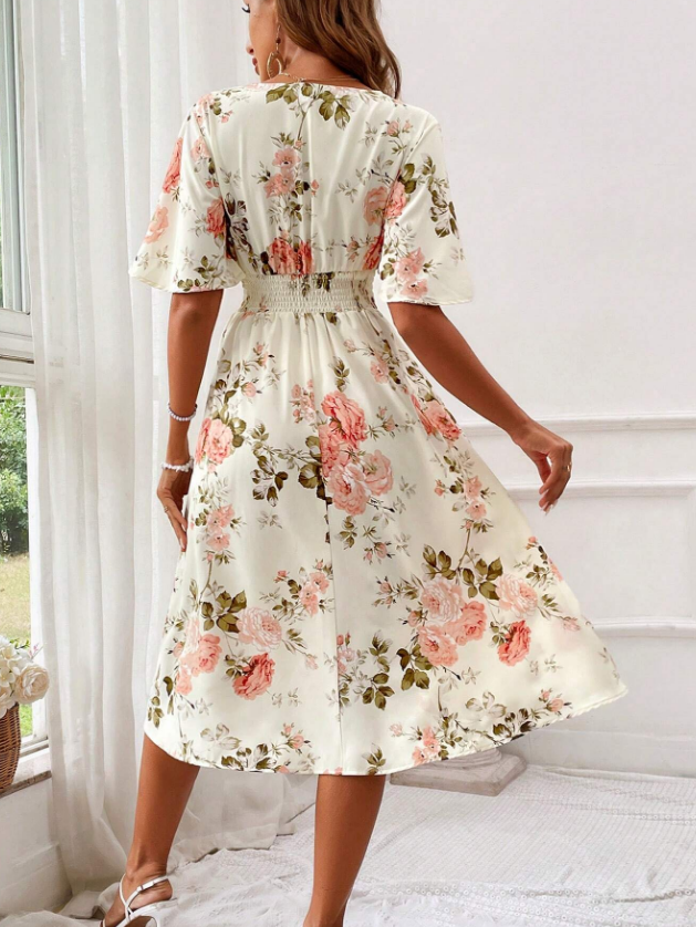 Women's Floral Print Cinching Waist Dress