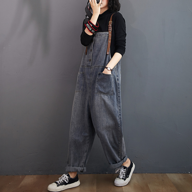 Women's Denim Washed Ninth Overalls