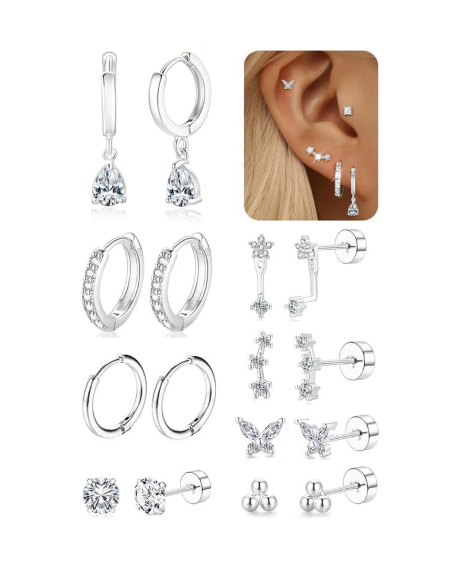 Brass Genuine Gold Electroplated Zircon Inlaid Earring Set thumbnail 6