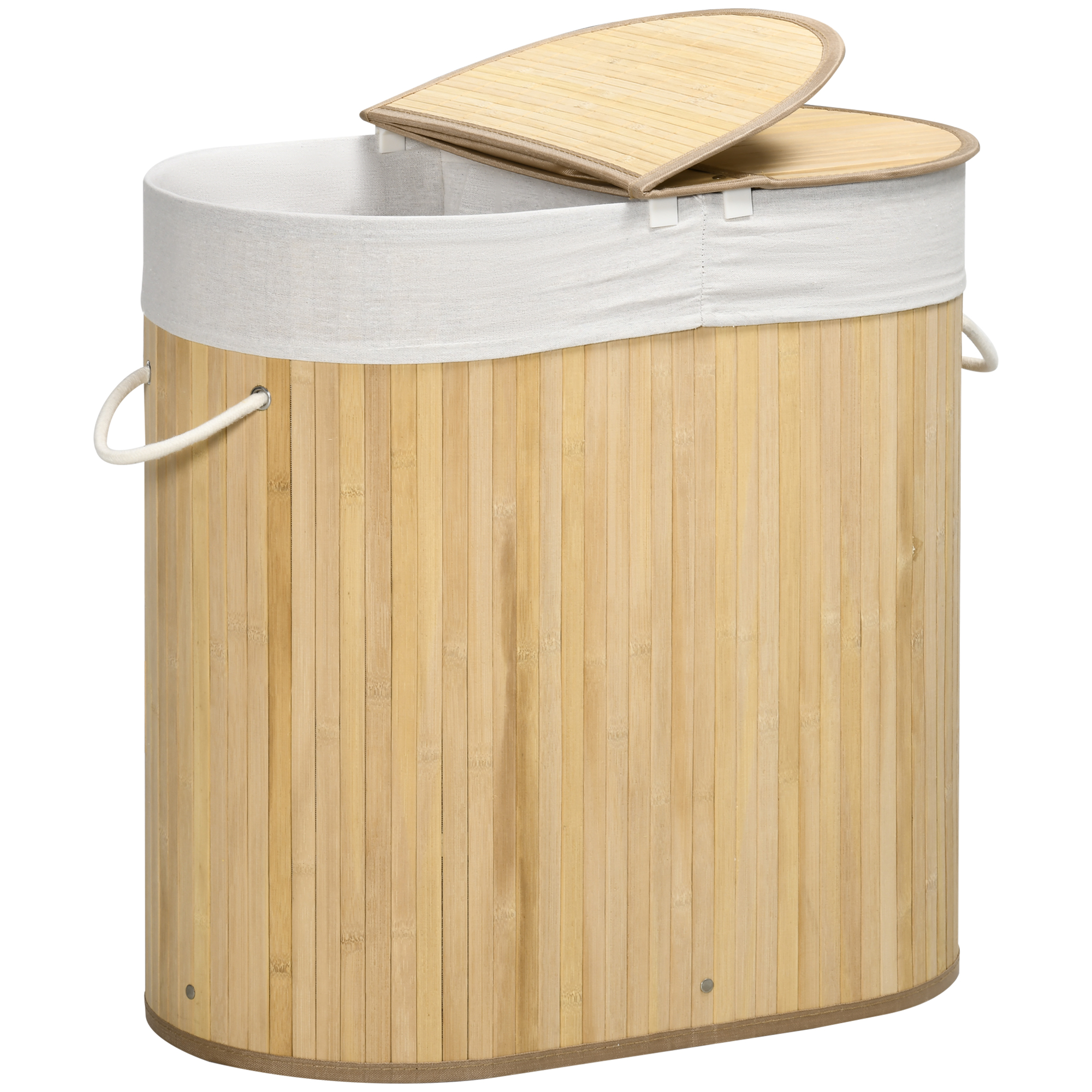Bamboo Laundry Basket With Lid, 100 Liters, Double-layer Compartments — image 3