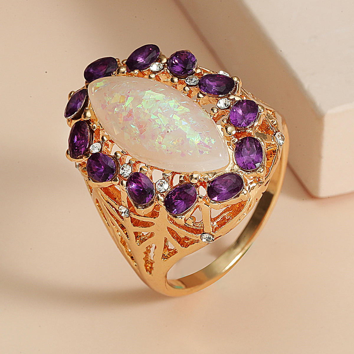 Gold Ring With Diamonds European And American Fashion Exaggerated Ring