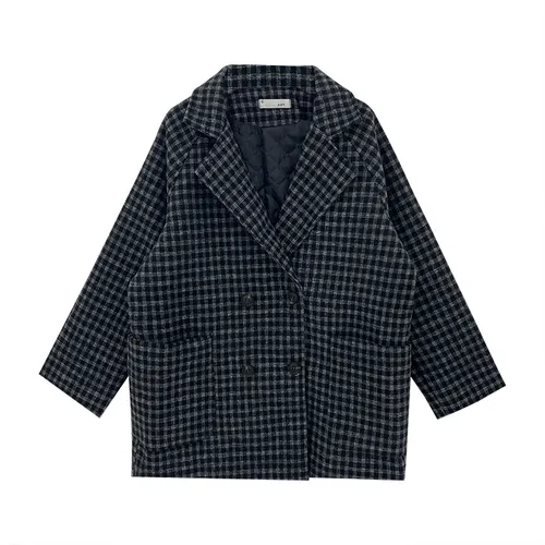Woolen Jacket Women's Plaid Suit Spring And Autumn Loose Black - Shop at LoveMi