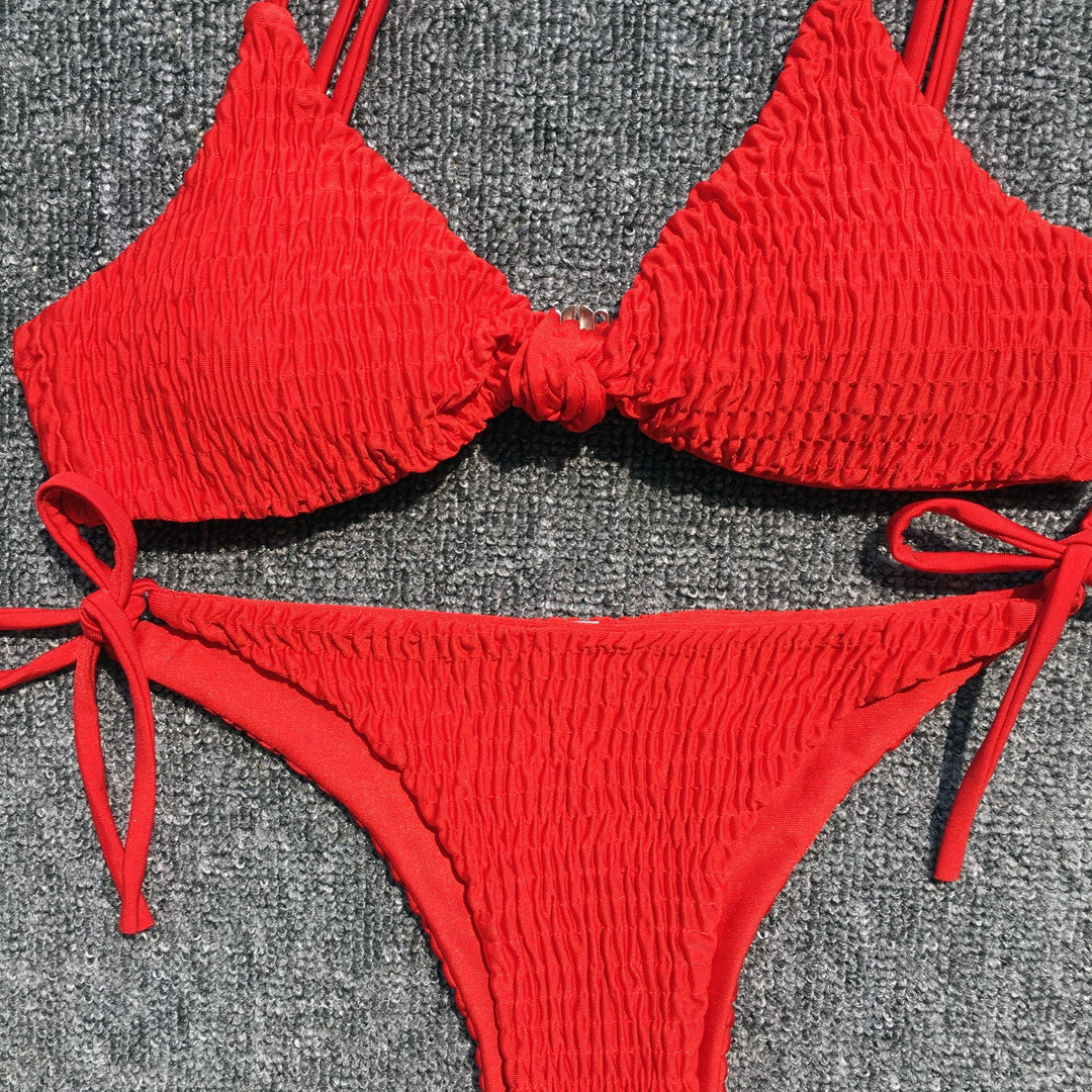 Ladies Adjustable Pleated Sling Split Bikini
