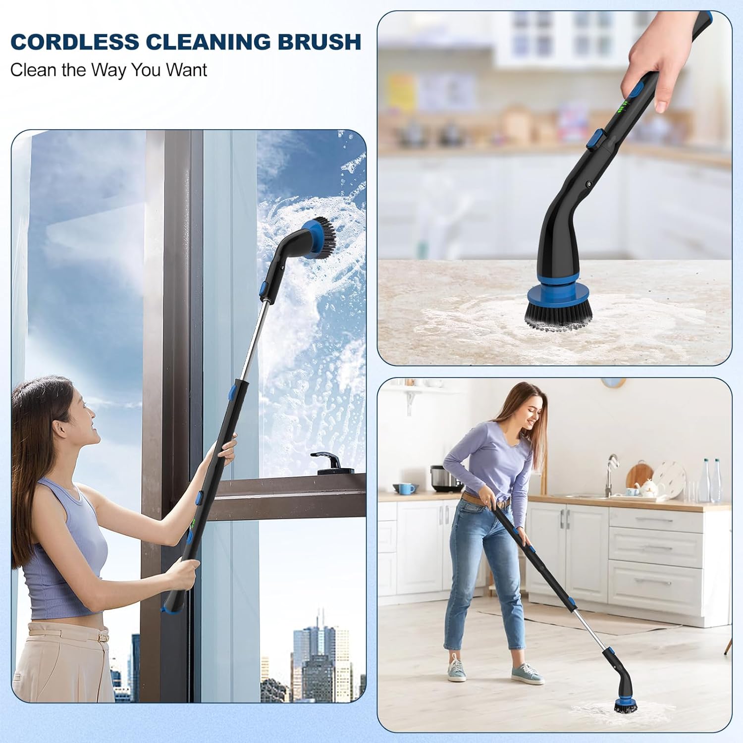 Electric Spin Scrubber Cordless Cleaning Brush With 4 Replaceable Brush Heads And Adjustable Extension Handle Power Shower Scrubber For Bathroom Kitchen Tub Tile Floor