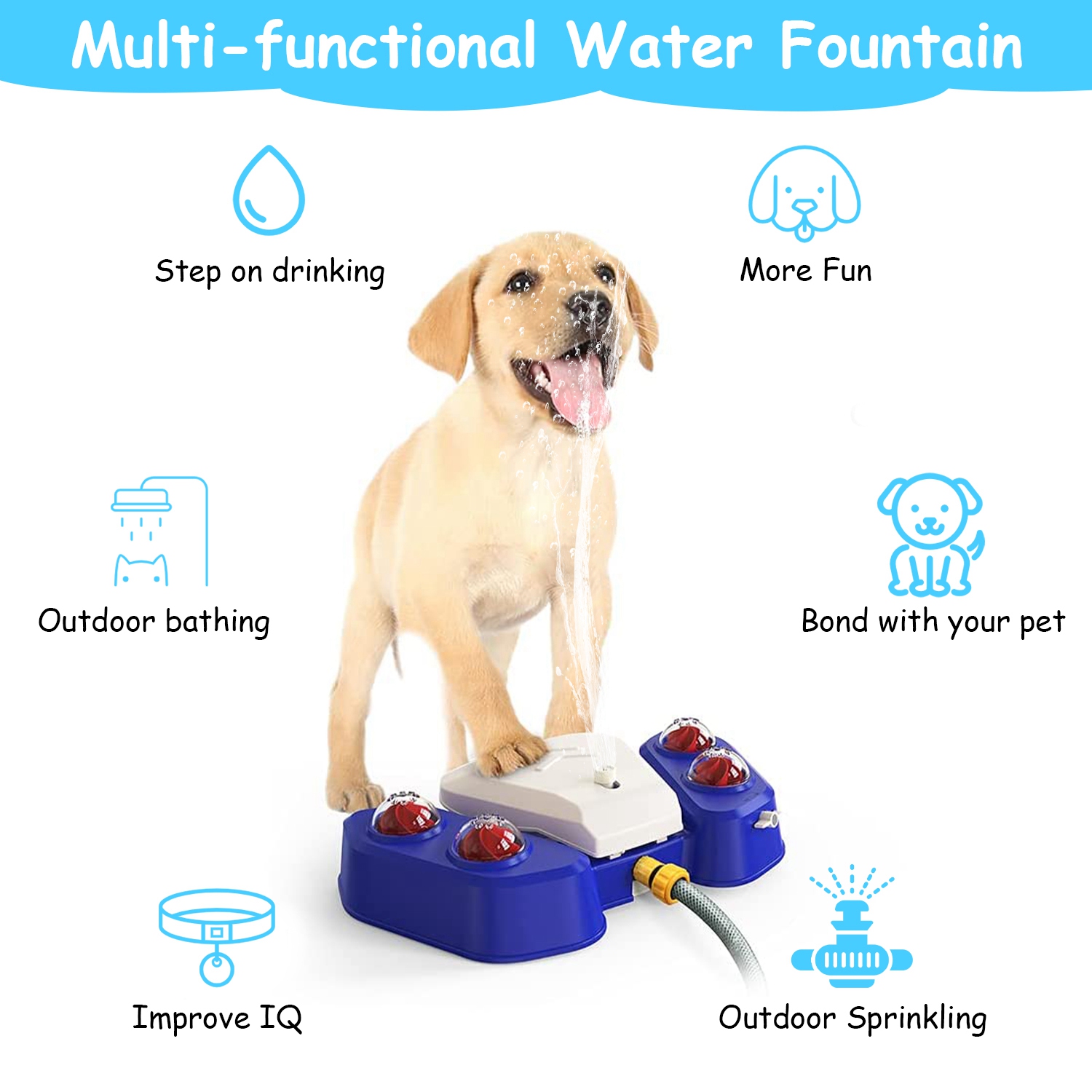 Blue-Yellow Color Options -- 1Pc Dog Water Fountain Multifunctional Automatic Pet Water Dispenser Outdoor Step-on Activated Sprinkler For Drinking Shower Fun — foto 20