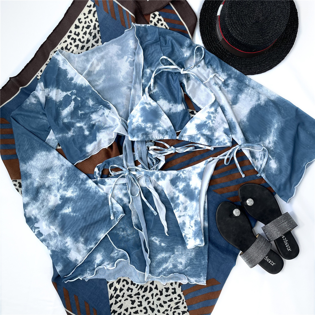 Ladies Split Swimsuit Tie-dye Sexy Four-piece Bikini - Image 3