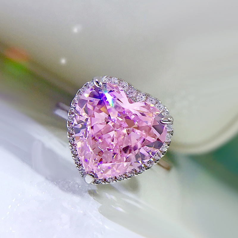 Sterling Silver  Diamond Heart Ring Ice Cut High Carbon Diamond Center Stone