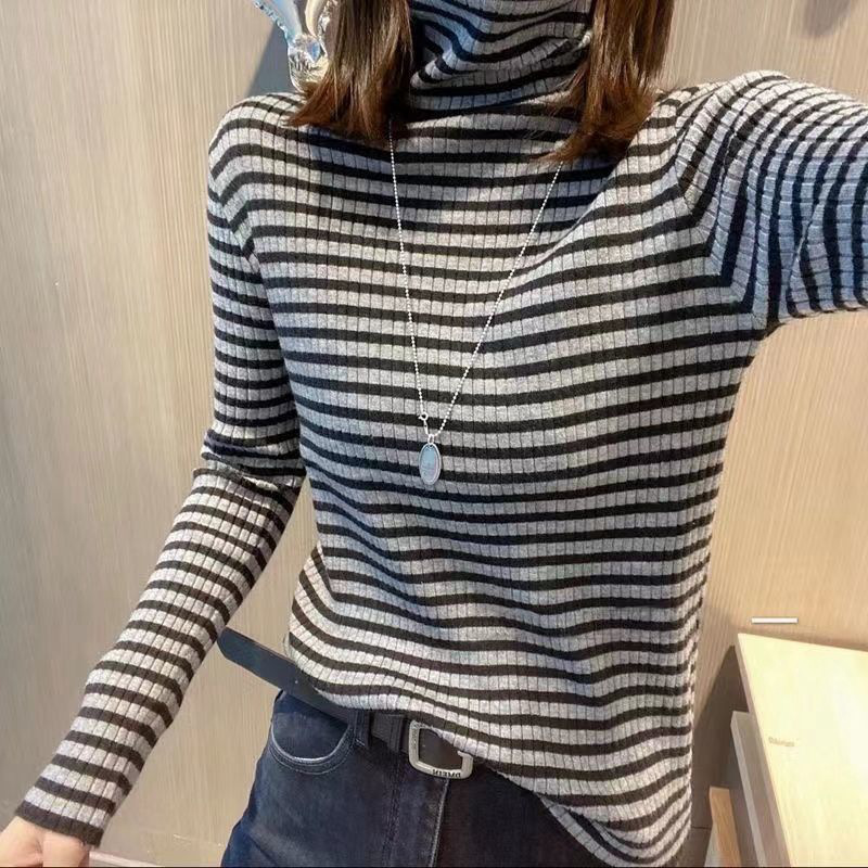 Title 1, Striped Turtleneck Bottoming Shirt Women