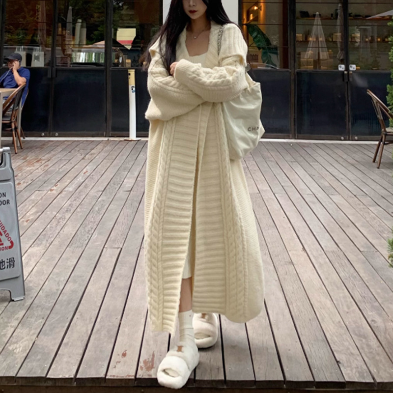 Title 2, Lapel Long Sweater Loose And Lazy Style Knitted...