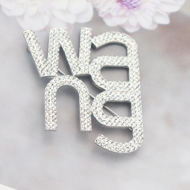 Letter Diamond Brooch High end Luxury Female Net Red X013 Large Silver - Shop at LoveMi