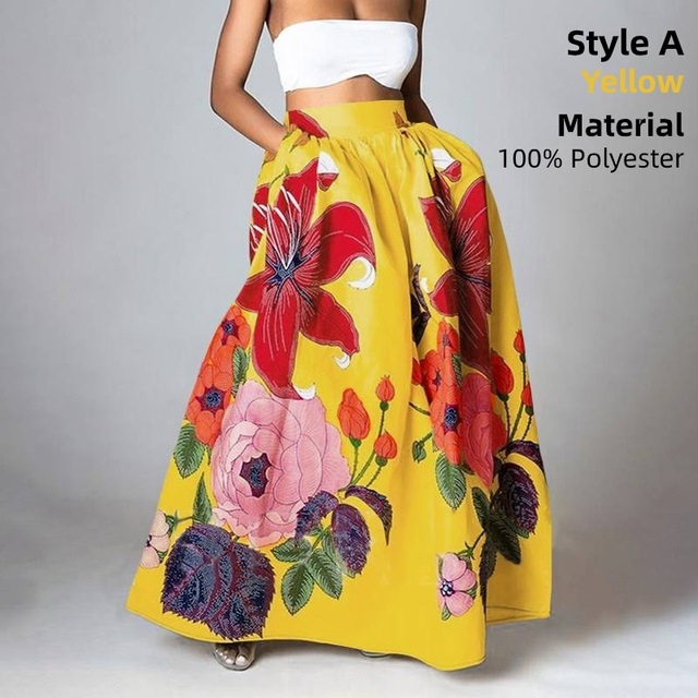 Bottoms Skirt Floral Holiday Women For Long Maxi Style A Yellow - Shop at LoveMi