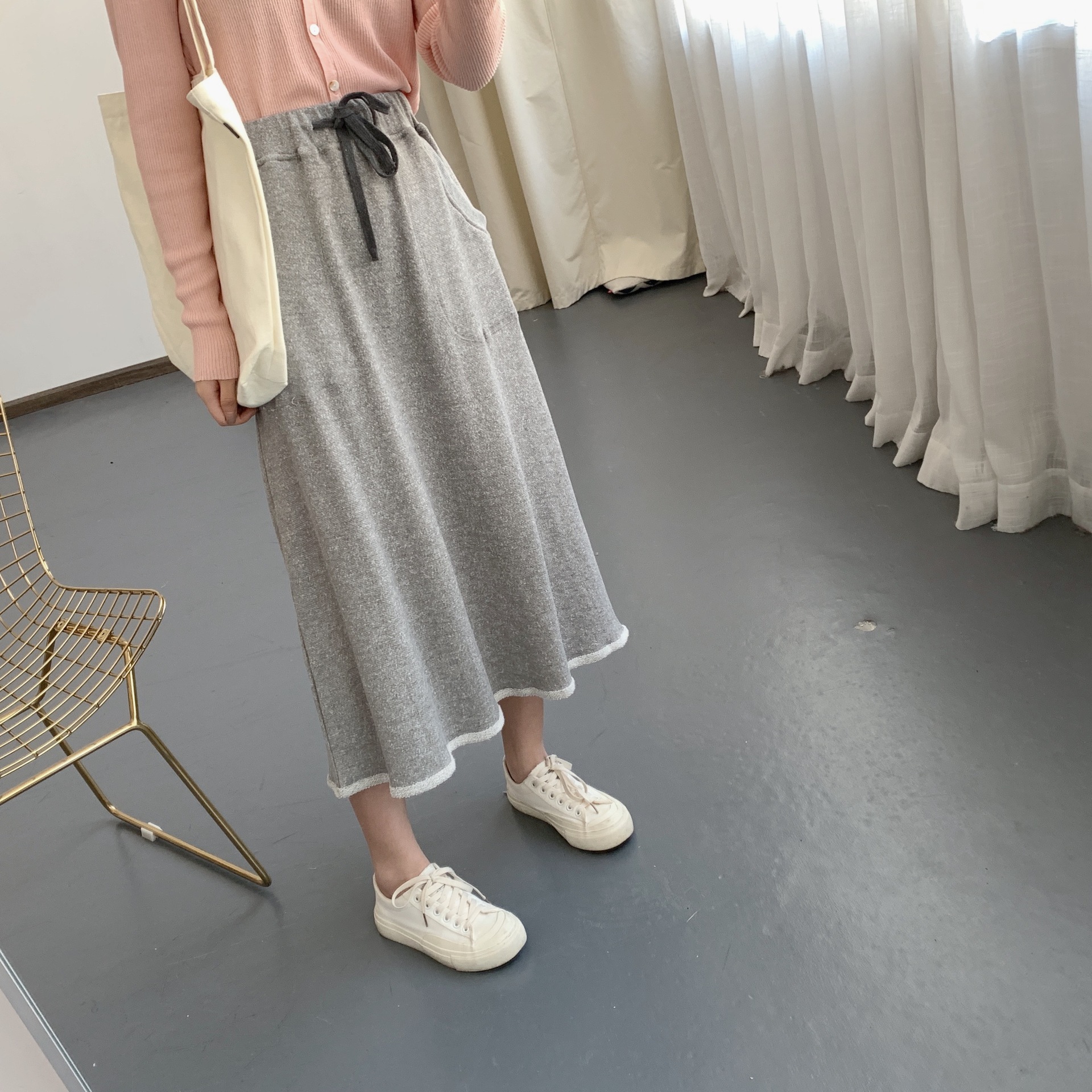 Title 1, Elastic Drawstring Two-pocket Terry Knit Skirt ...