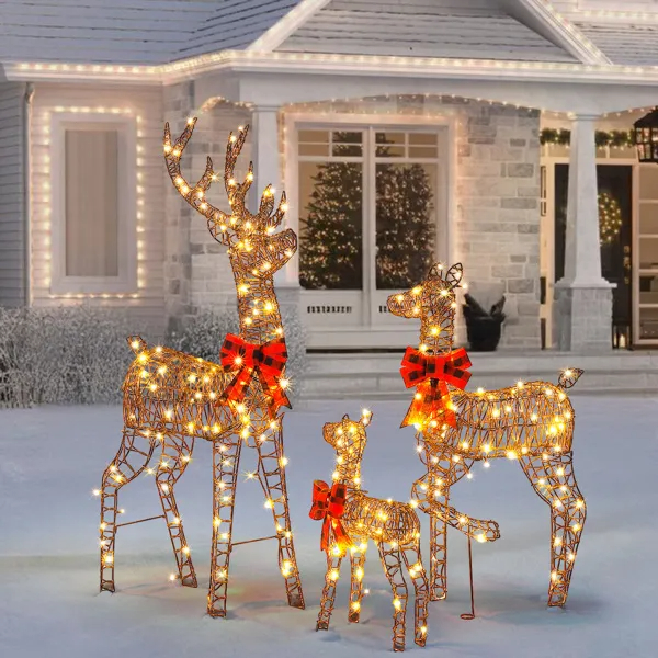 3-Piece Lighted Christmas Reindeer Family Set Outdoor Decorations, Weather Proof Rattan Deer Family Set… image 11