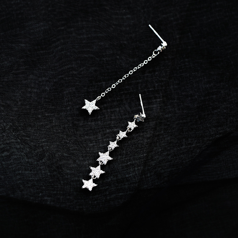S925 Sterling Silver Star Tassel Earrings Female Asymmetric Five-pointed Star Earrings