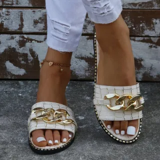Women's Fashion One Word Flat Sandals - White