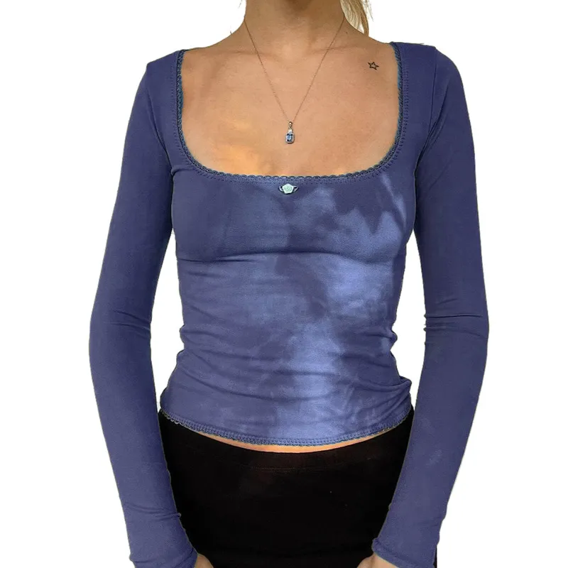 Floral Lace Solid Color Top - Blue