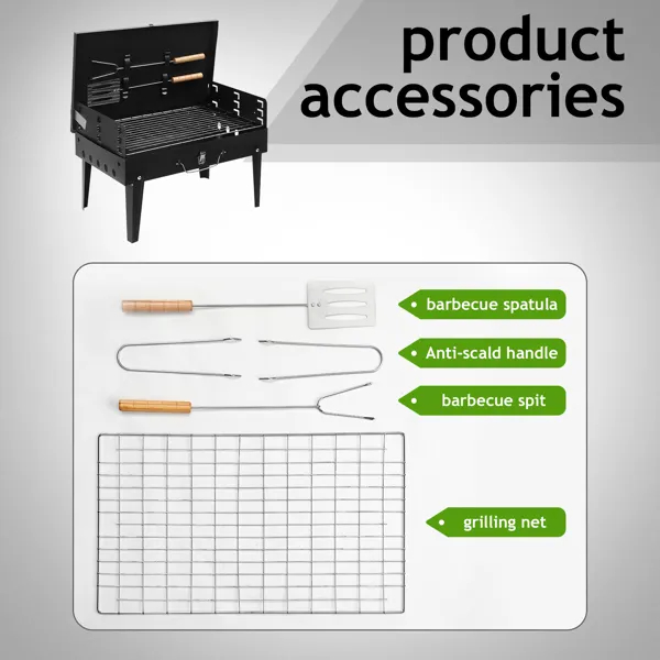 44x27x7cm Portable Square Charcoal Grill Black
