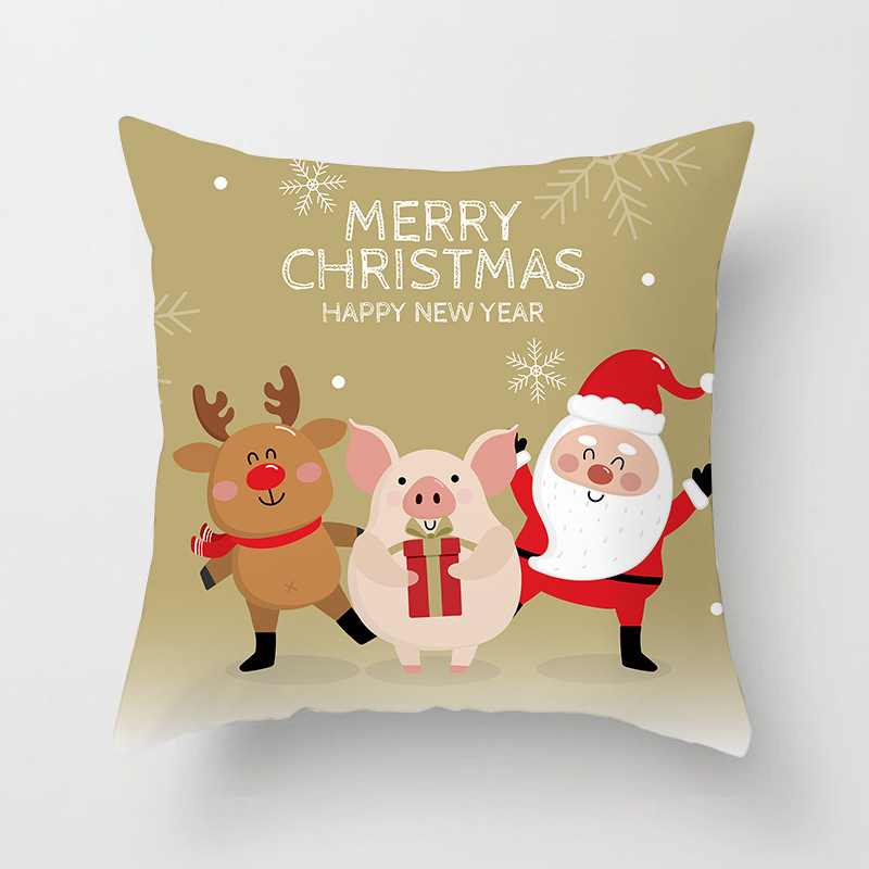 European And American Christmas Peach Skin Hug Cartoon Character Sofa Pillowcase Printing